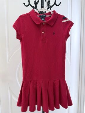Ralph Lauren Girls' Red Polo Dress with Pleated Hem Size 6